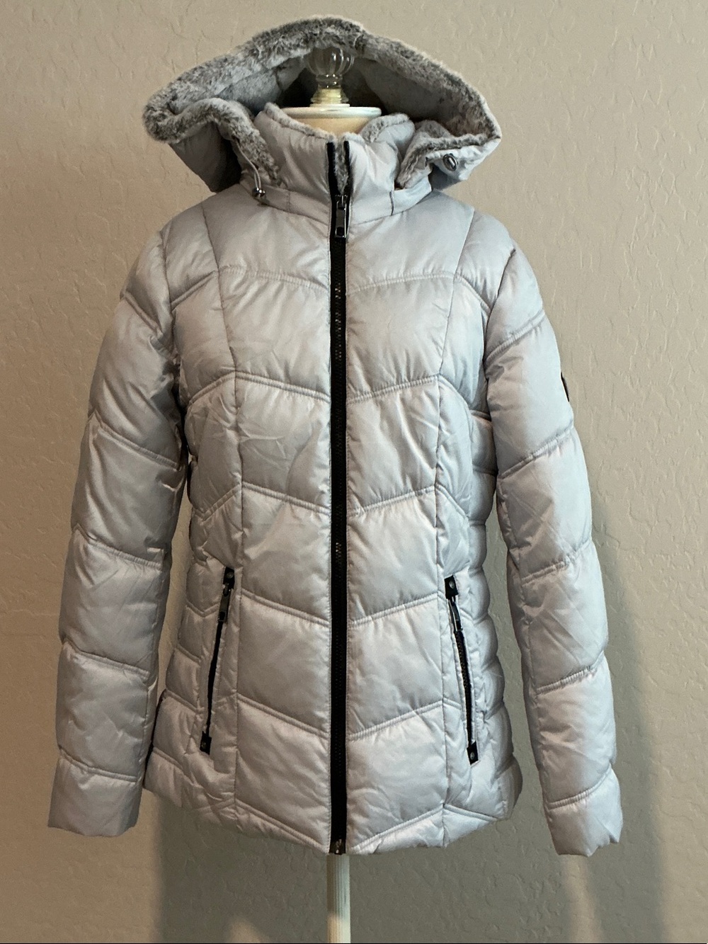 Nautica Light Gray Jacket with Faux Fur Trim